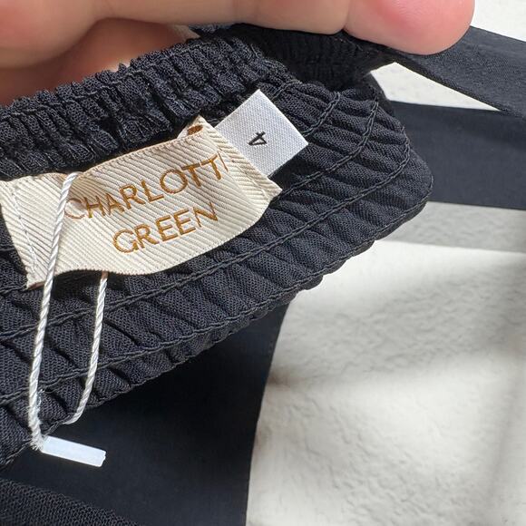 Charlotte Green Size 4 Boho Embroidered Midi Slip Dress Black Smocked Black - Picture 7 of 10